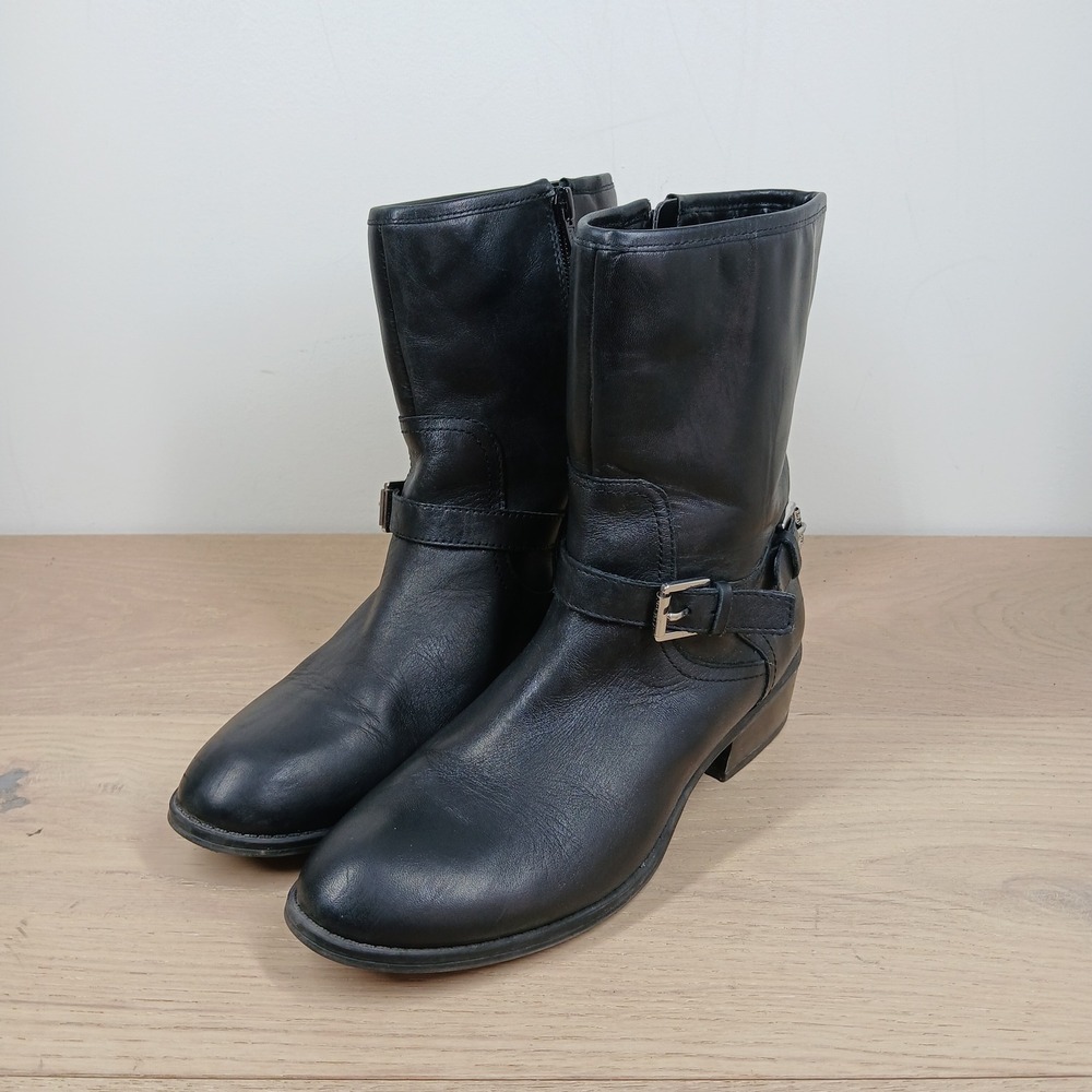 Lauren Ralph Lauren Mesi Boots Womens 7B Black Mid Calf Leather Riding Moto